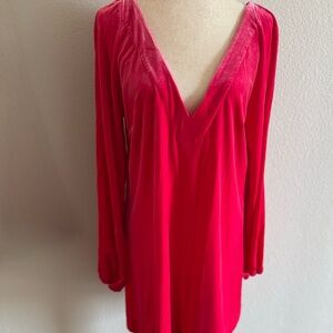 Vibrant Red V-Neck Long Sleeve Dress